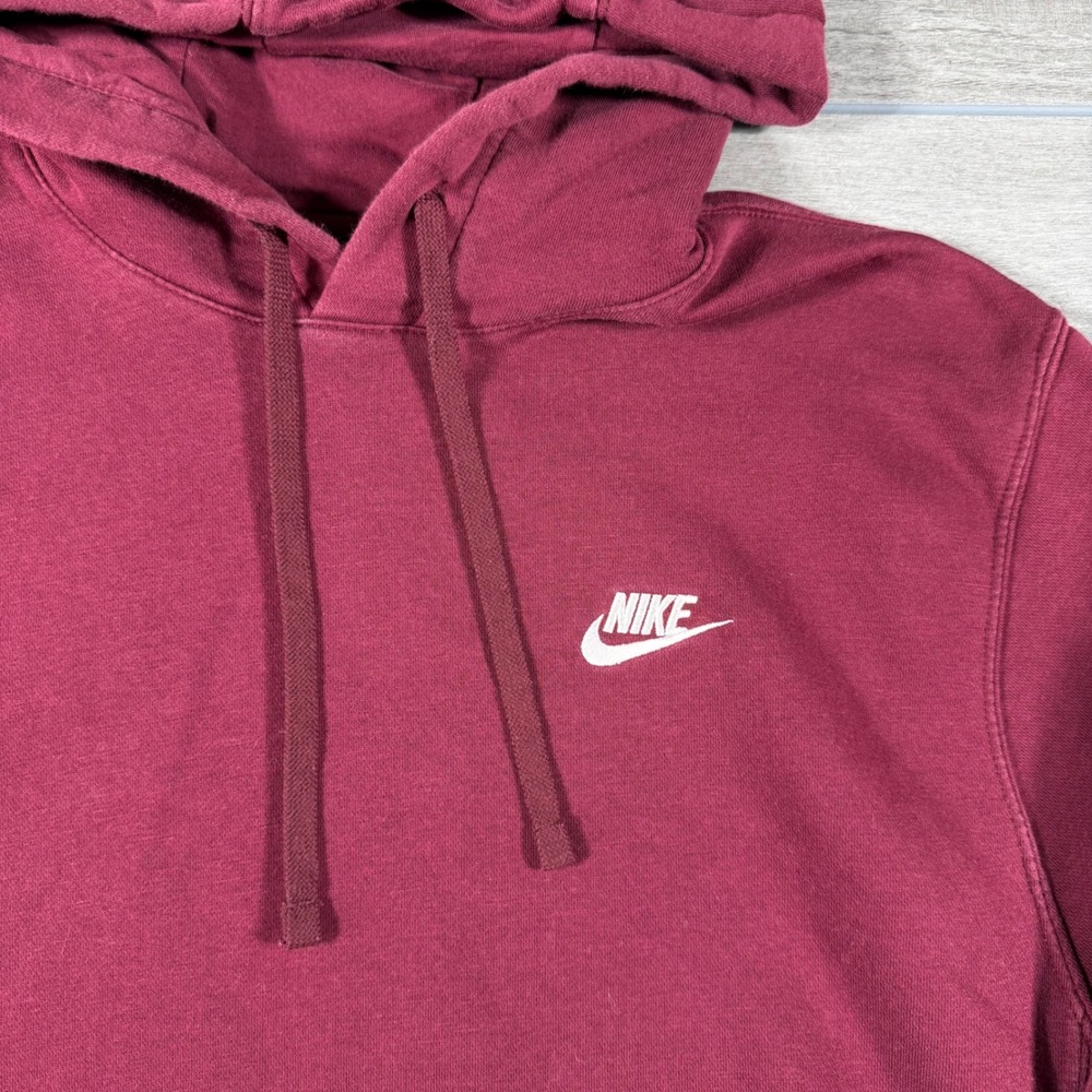 Nike Mens Club Fleece Hoodie Maroon Burgundy Pullover Sweatshirt Medium - Picture 6 of 6